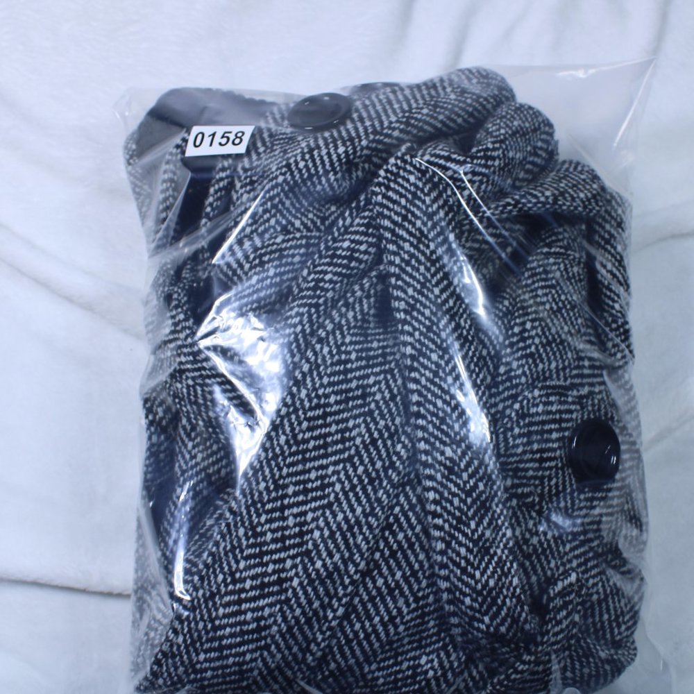 Vintage Oxygen Herringbone Wool Blend Belted Coat Black White Ribbed Collar - Picture 10 of 10